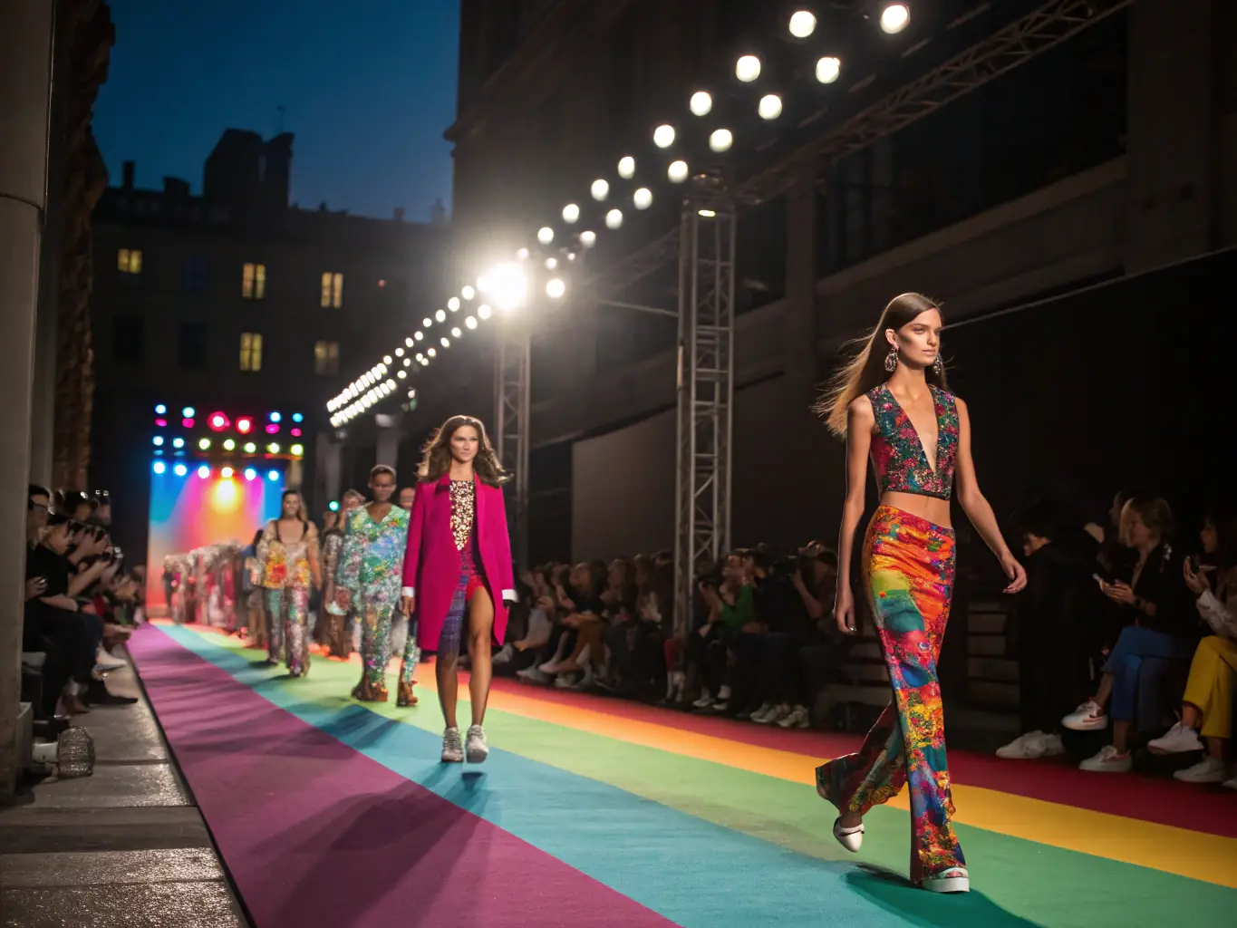 A Canadian fashion startup displaying its unique clothing line at a fashion show, highlighting its commitment to sustainable and ethical practices.
