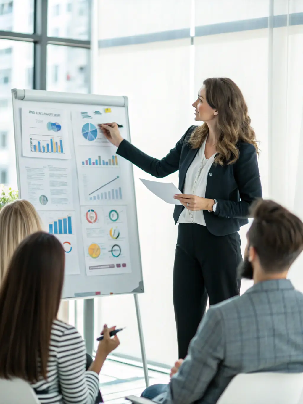 A dynamic entrepreneur presenting a pitch deck to potential investors, with a coach providing feedback and support, showcasing investment readiness.